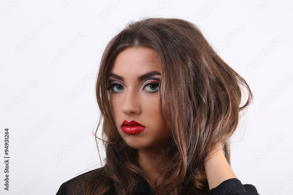 Portrait of beautiful young blonde girl in black clothes. Fashio Portrait of beautiful young blonde girl in black clothes. Fashio