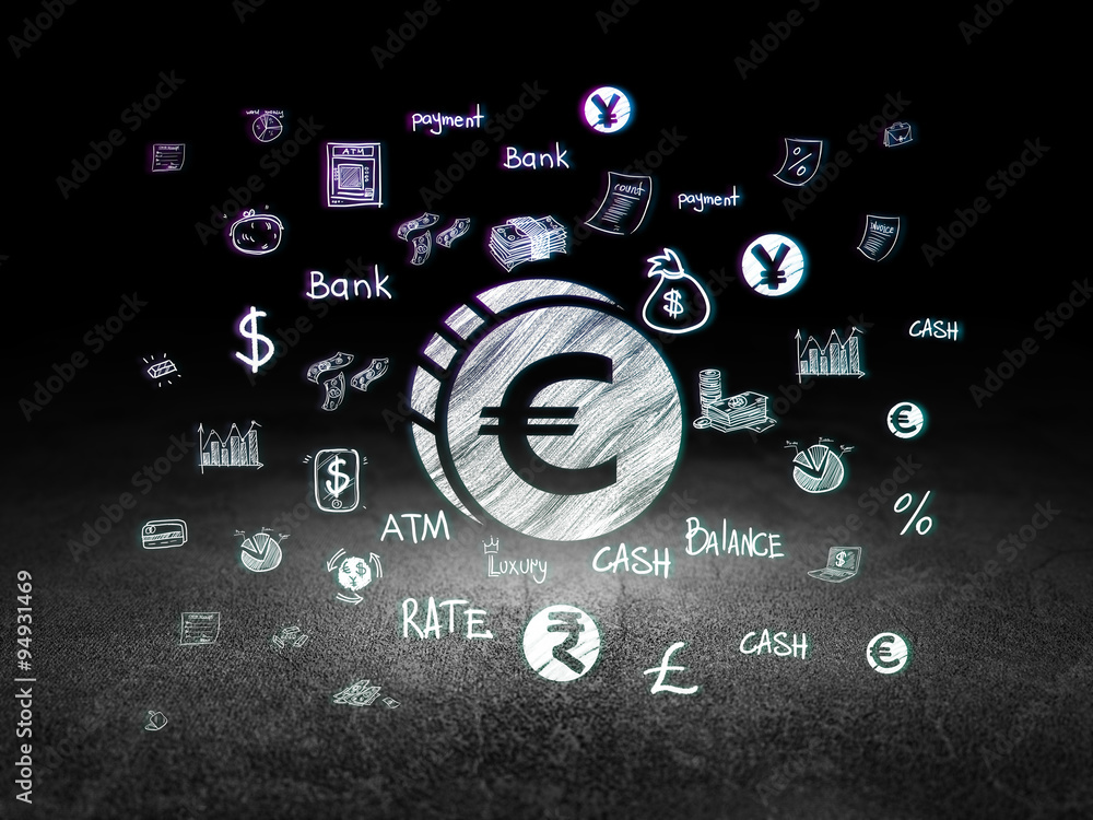 Currency concept: Euro Coin in grunge dark room Currency concept: Euro Coin in grunge dark room