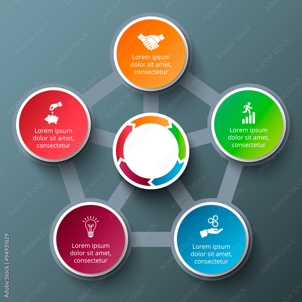 Fototapeta premium Vector penagon with circles for infographic.
