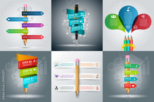 Vector education infographic with pencil and pen.