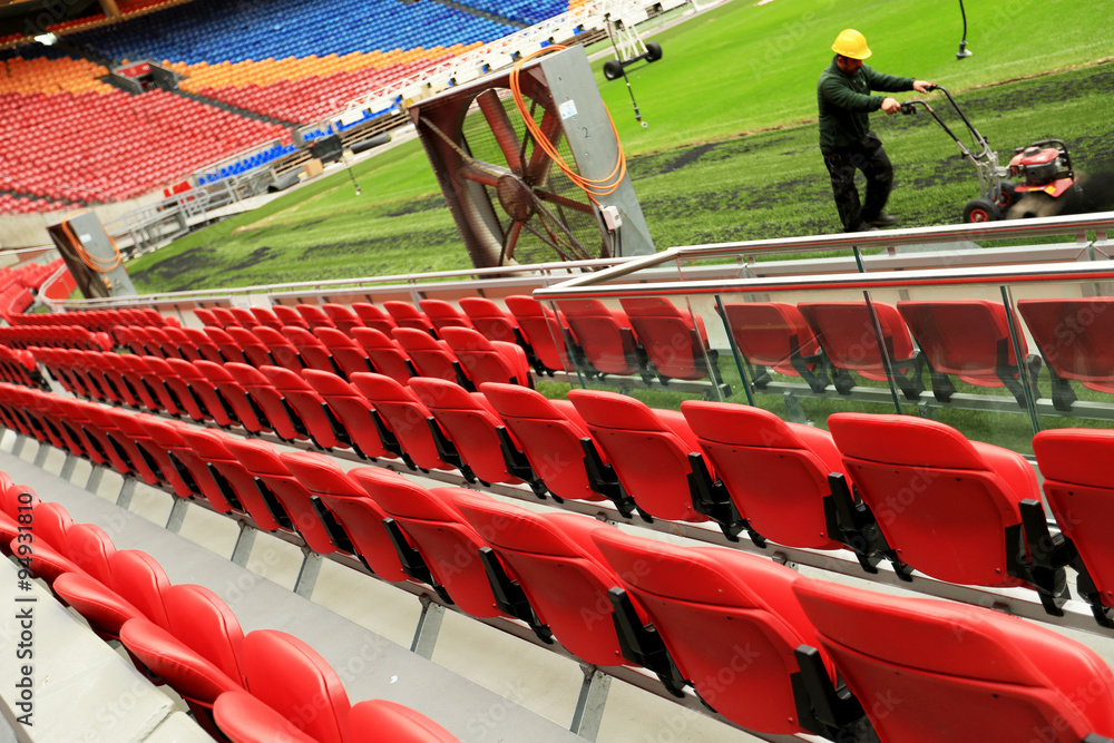 Obraz premium Napraw boiska piłkarskie, stadion piłkarski bez widzów