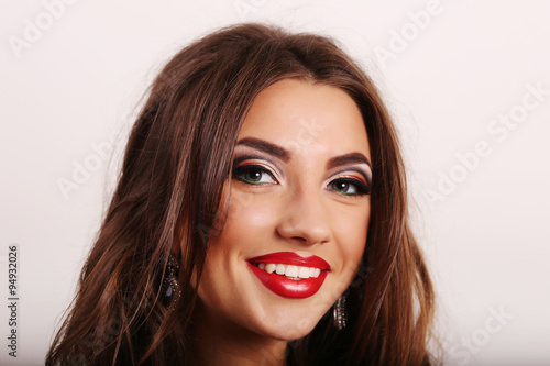 Portrait of smiling and candid women, beautiful makeup with brow