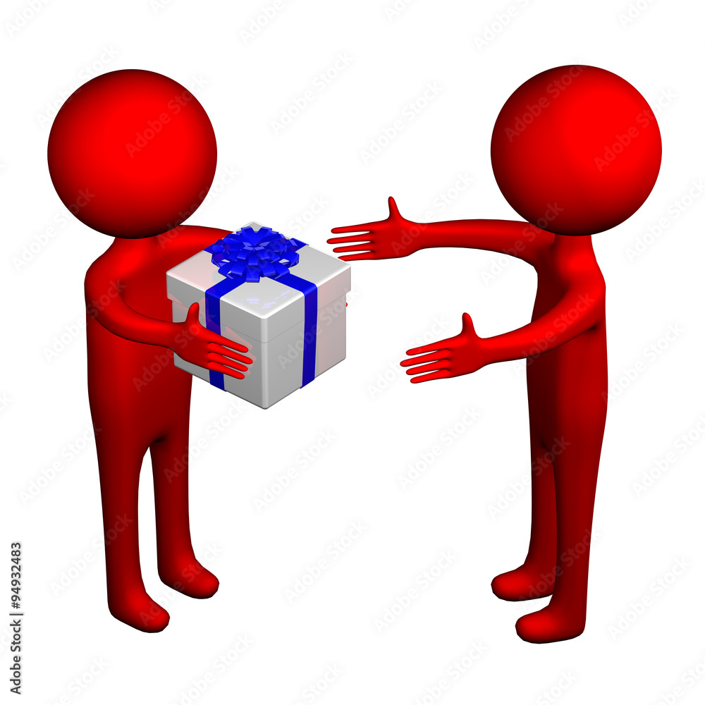 3d Men with gift box tied ribbon with a bow 3d Men with gift box tied ribbon with a bow