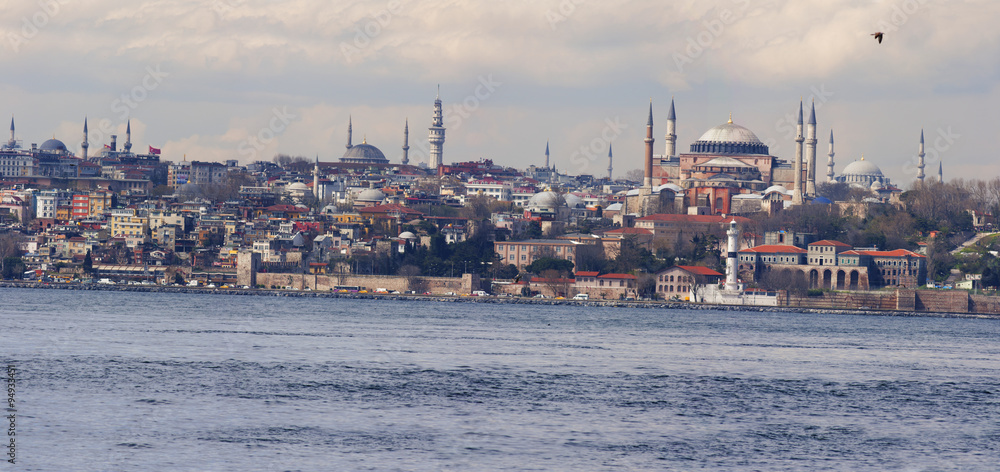 Panoramic view of Old Istanbul from Bosphorus