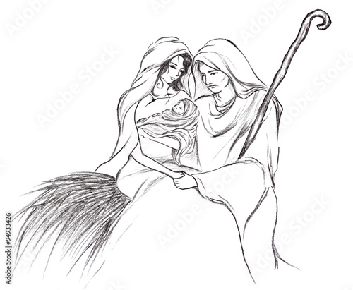 Obraz na plátně Illustration Christmas Season Jesus Joseph and Mary