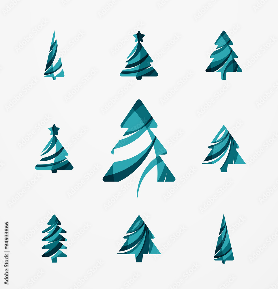 Set of abstract Christmas Tree Icons, business logo concepts, clean modern glossy design Set of abstract Christmas Tree Icons, business logo concepts, clean modern glossy design