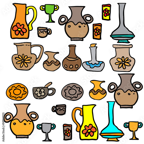 Set of Jugs and cups. Vector illustration