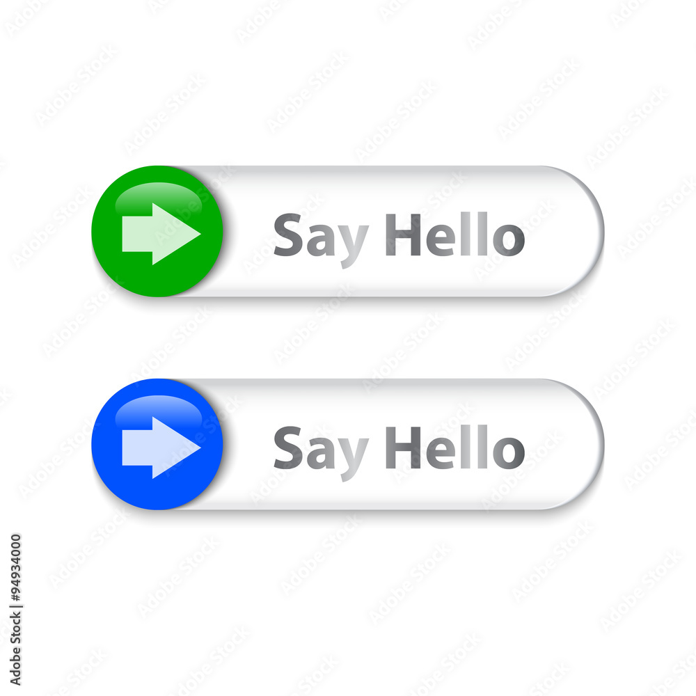 Arrow sign on metallic slider with Say Hello words Arrow sign on metallic slider with Say Hello words