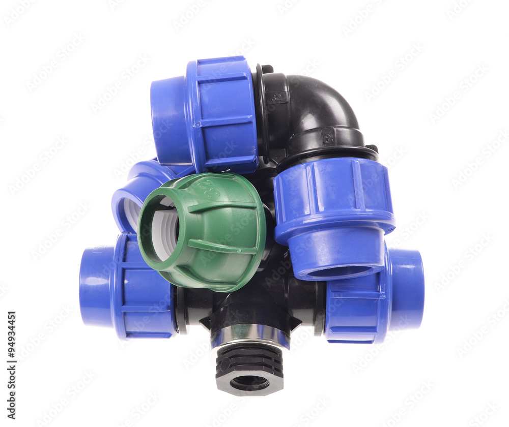composition pvc plumbing fittings, isolated on the white composition pvc plumbing fittings, isolated on the white