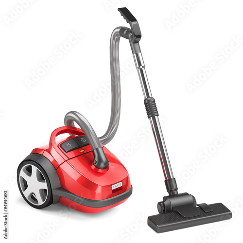 Red vacuum cleaner isolated on white background 3d