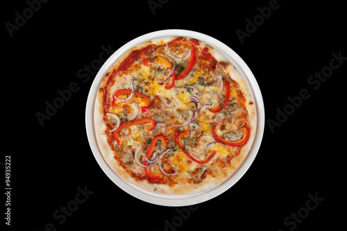 meat pizza on black