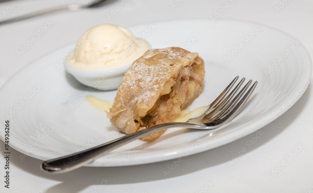 Fork with Apple Pastry and Ice Cream Fork with Apple Pastry and Ice Cream