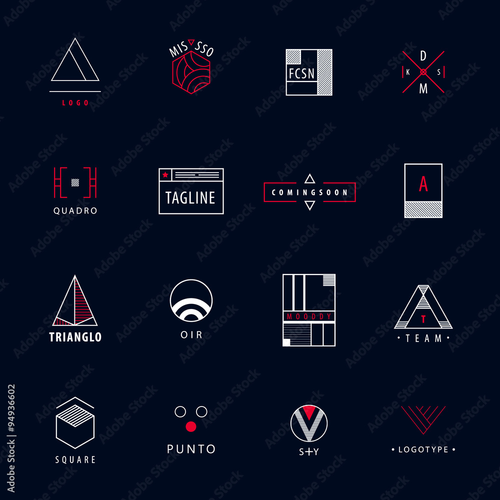 Vector set of minimal geometric hipster logos, icons, signs. 
