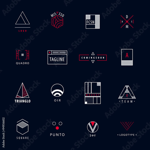 Vector set of minimal geometric hipster logos, icons, signs. 