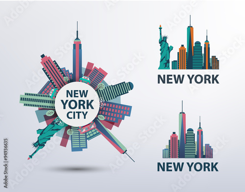 Vector set of NYC, New York City icons, logos, illustrations, banners