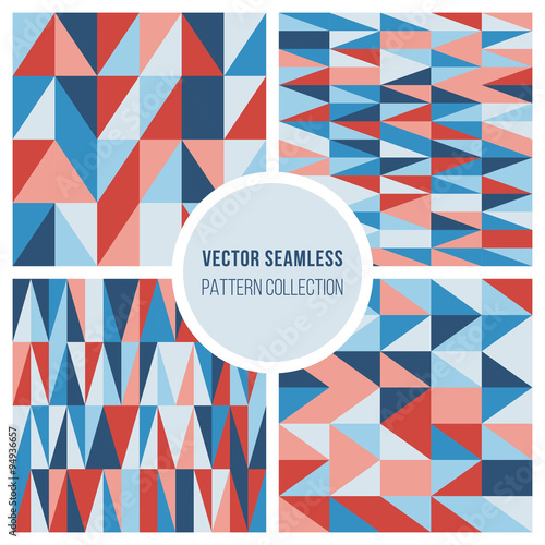 Set of Four Seamless Vector Geometric Triangle Background In Pink And Blue
