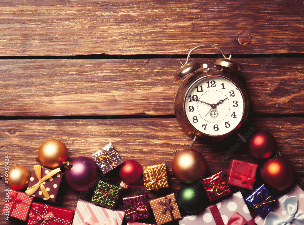 alarm clock and christmas baubles alarm clock and christmas baubles
