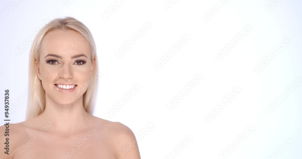 Bare Pretty Woman Looking to Right with Copy Space