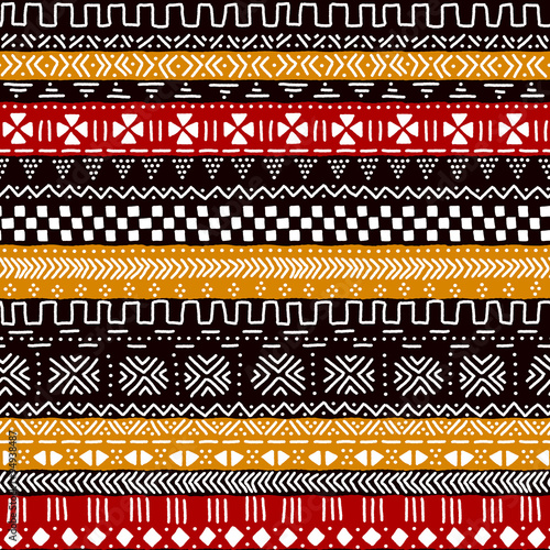 Black red yellow and white traditional african mudcloth fabric