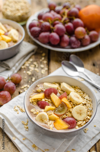 Homemade granola with fruit and chocolate