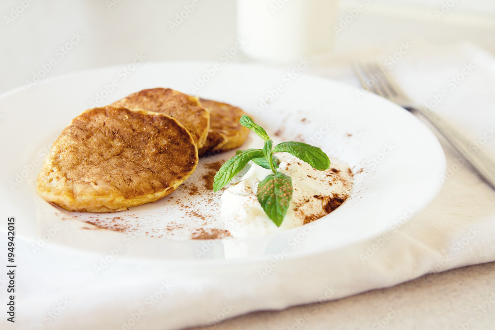 Pancakes with mint for breakfast Pancakes with mint for breakfast