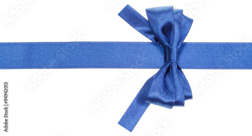 real blue bow with square cut ends on silk ribbon