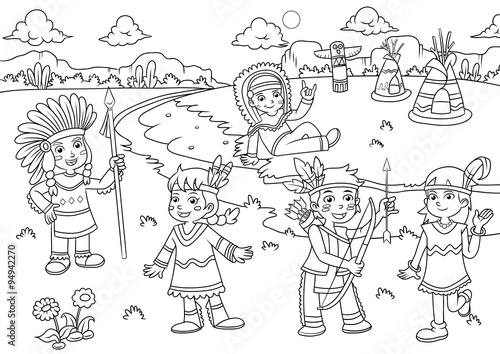 illustration of red indian cartoon for coloring