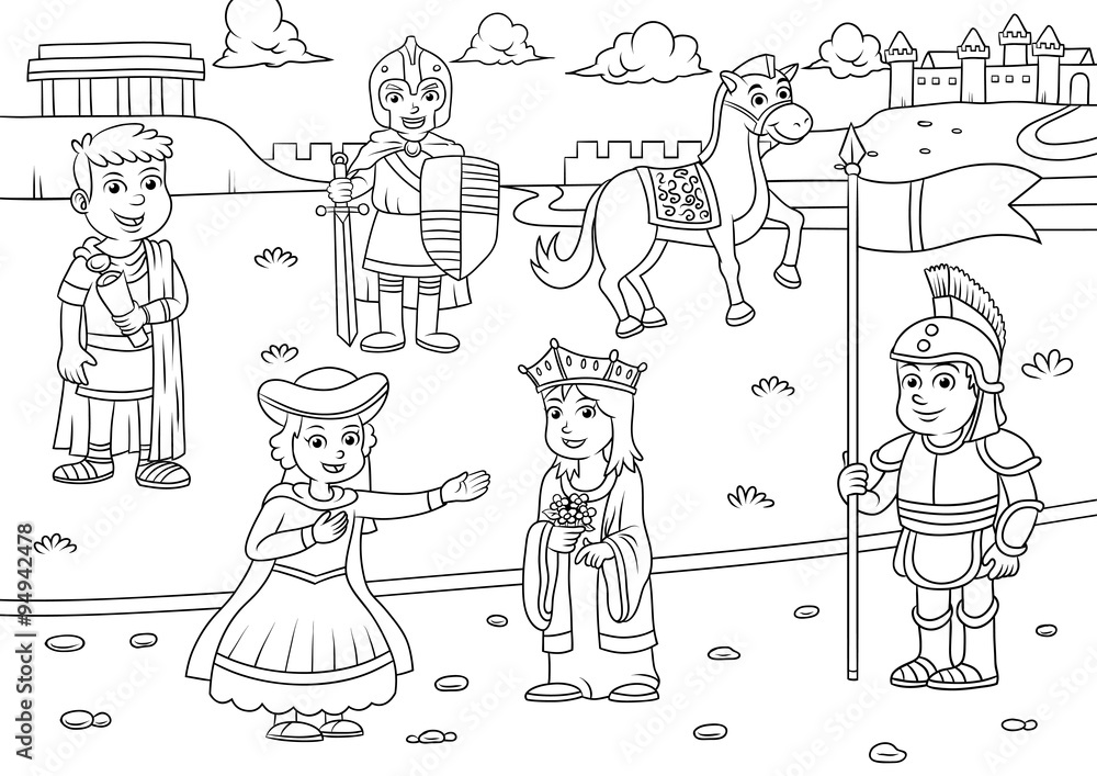 Obraz premium Illustration of Greek Roman cartoon for coloring
