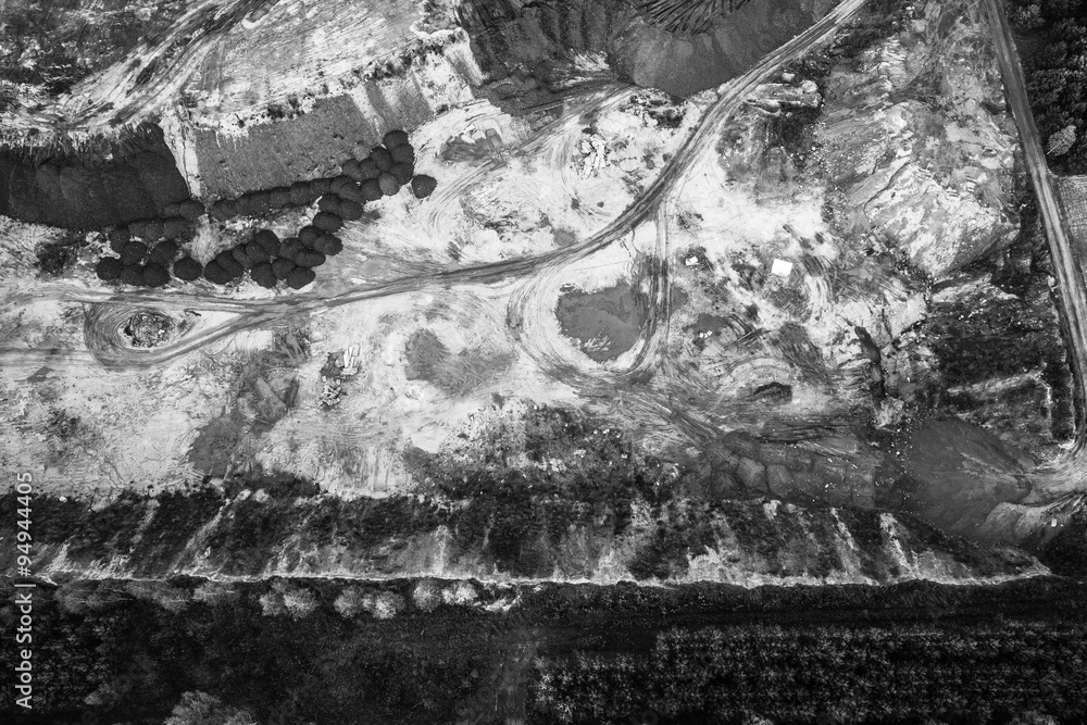  autumn, Aerial view of sand and rock mine