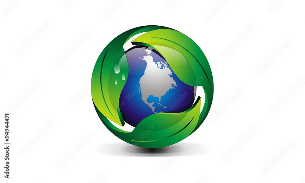 Greenlife globe logo 3d modern