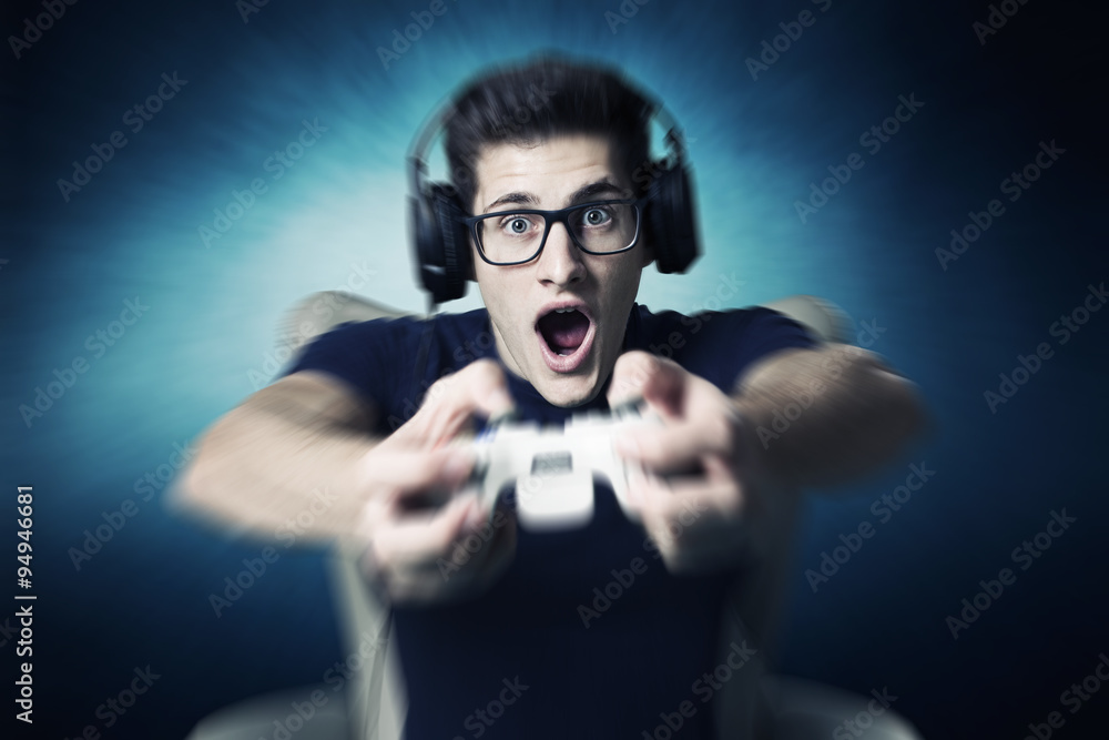 videogame addicted young guy playing with console videogame addicted young guy playing with console