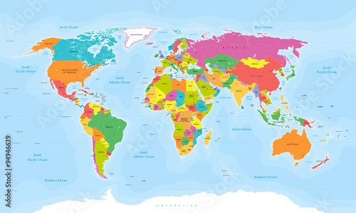 Fototapeta Naklejka Na Ścianę i Meble -  World map vector. English/US labels