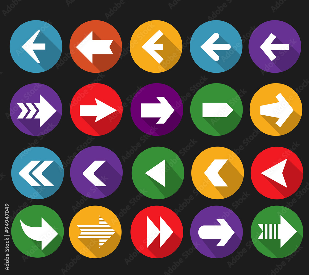 Back and next arrow flat icons with long shadows Back and next arrow flat icons with long shadows