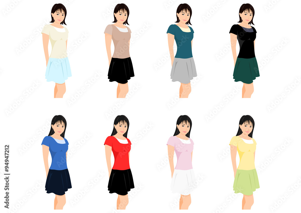 後ろで手を組むスカートの女性 バリエーション Stock イラスト Adobe Stock