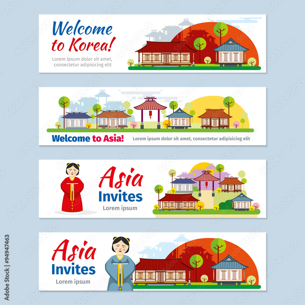 Korea, japan, thailand travel vector banners template set
