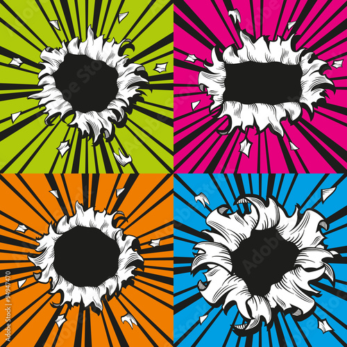 Vector holes set in comic book style