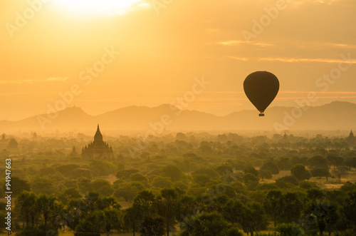 The Ancient Temples of Bagan(Pagan) with rising balloon above, Mandalay, Myanmar