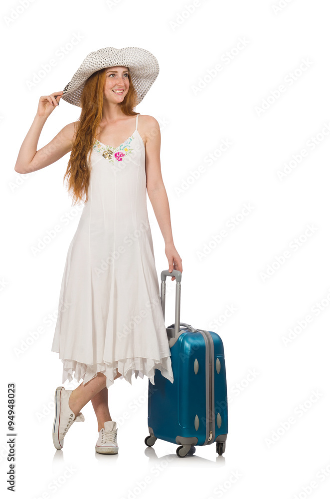 Woman in travelling concept on white Woman in travelling concept on white