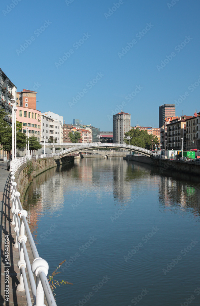River Nervion, Muelle de Martzana Embankment, bridge. Bilbao, Spain