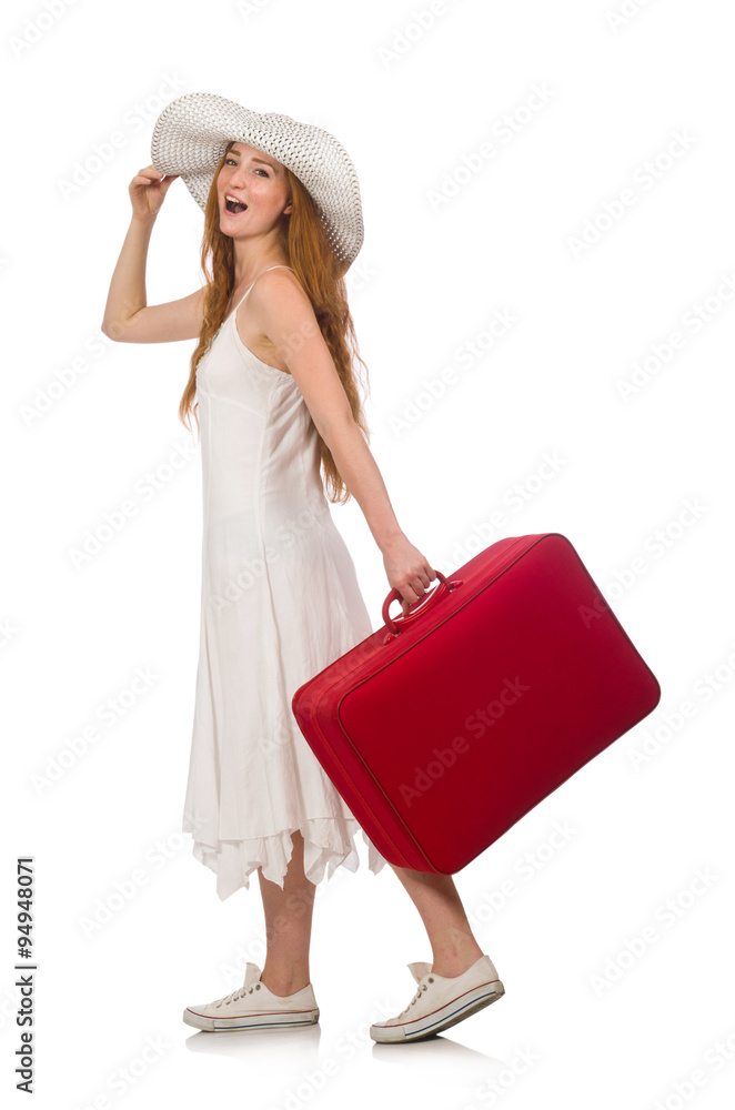 Woman in travelling concept on white Woman in travelling concept on white