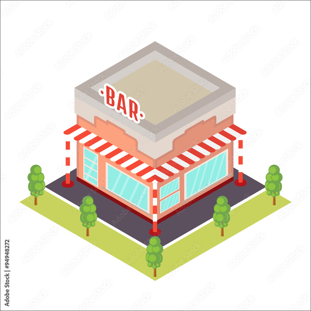 Vector isometric restaurant icon. Vector isometric restaurant icon.