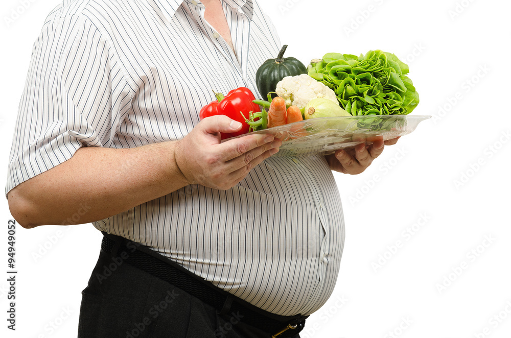 Vegetables on big man belly Vegetables on big man belly
