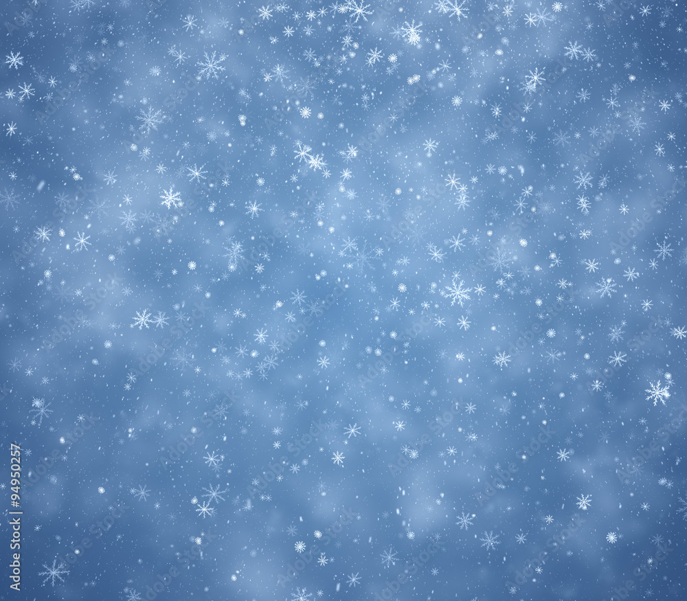 Winter Christmas background, falling snowflakes