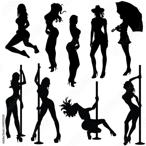 Various sexy female poses in black and white silhouettes. All elements in each file is separate for easy editing.
