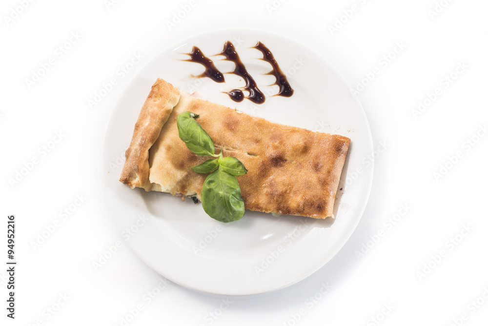 Pizza calzone on white background