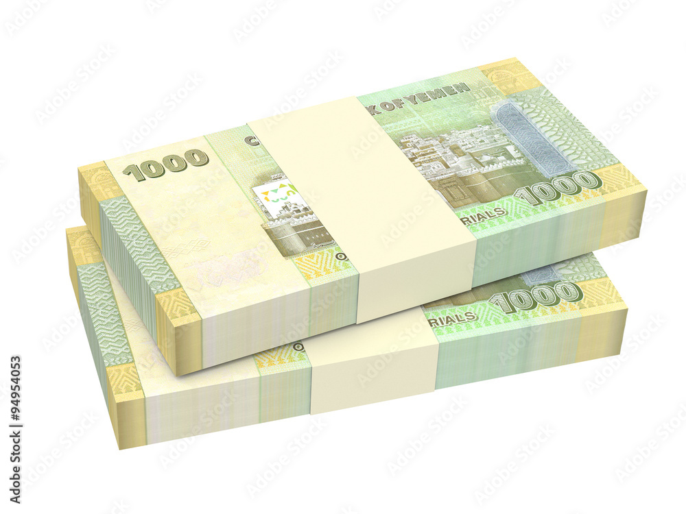 Yemeni rials bills isolated on white background. Computer generated 3D photo rendering. Yemeni rials bills isolated on white background. Computer generated 3D photo rendering.