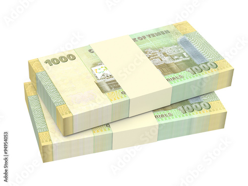Yemeni rials bills isolated on white background. Computer generated 3D photo rendering.