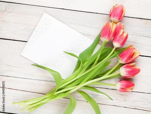 Fototapeta Naklejka Na Ścianę i Meble -  Colorful tulips and greeting card