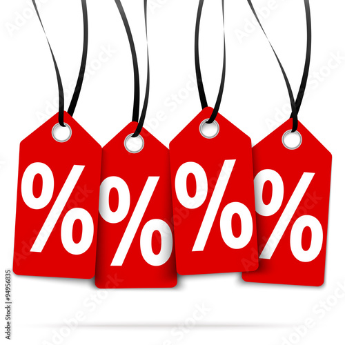 four hangtags with % signs