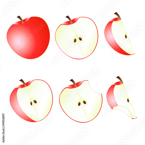 Ripe apples, Apple slices on a white background.